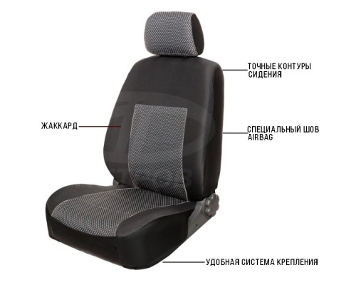 Чехлы на сиденья К-1 (Экокожа+Жаккард) для Шевроле Нива / Chevrolet Niva (2014-2016), подголовники трапеция;