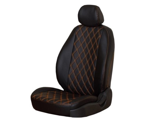 Чехлы на сиденья из экокожи Орегон Ромб для Хендай Солярис (2010-2016) Черные Красная Нить Фото