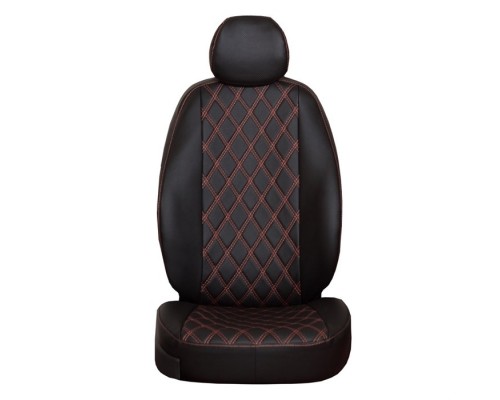 Чехлы на сиденья из экокожи Орегон Ромб для Хендай Солярис (2010-2016) Черные Красная Нить Фото