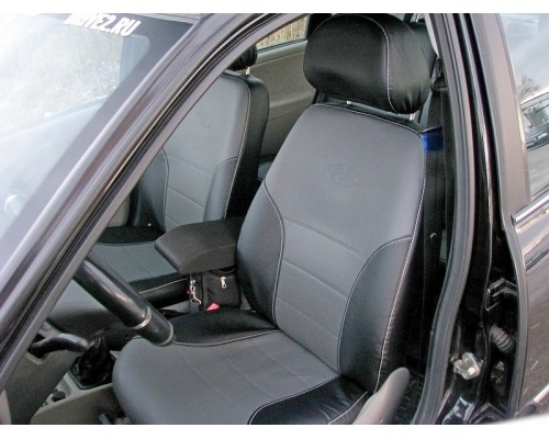 Чехлы на сиденья из экокожи Орегон для Опель Астра J (2010-2019) (Черно-Серые) Фото