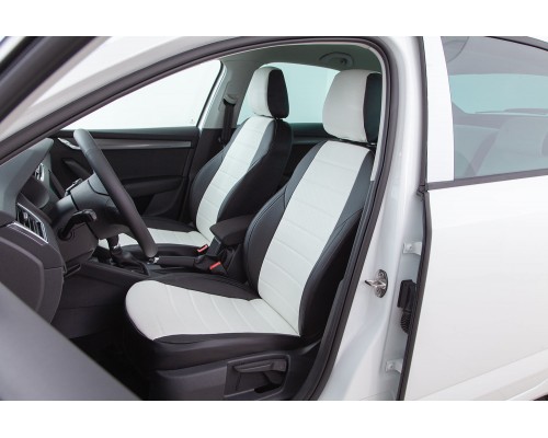 Чехлы на сиденья из экокожи для Datsun On-Do (Зад спинка делится 40/60) Airbag 2019-н.в. Черно-Белые 93385 Фото