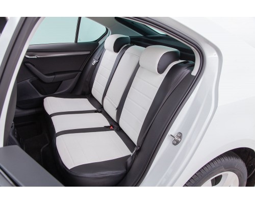 Чехлы на сиденья из экокожи для Ford Focus III (Комплектация Ambiente \ Trend) (2011-2019) Черно-Белые 86023 Фото