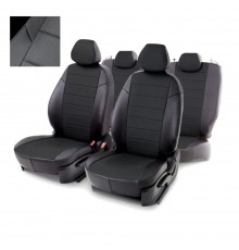 Чехлы на сиденья из экокожи для Datsun On-Do (Сплошная зад. спинка) без Airbag Черные 86584