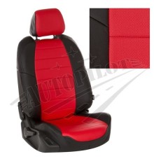 Чехлы на сиденья из экокожи (Черные с красным) для Toyota Land Cruiser Prado 120 (5 мест) с 02-09г.