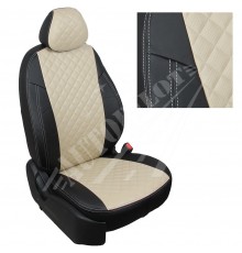 Чехлы на сиденья, рисунок ромб (Черные с бежевым) для SEAT Ibiza IV Hb  (Сплошная зад. спинка) с 08-17г.