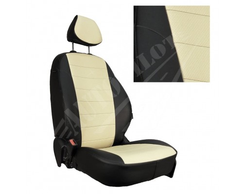 Чехлы на сиденья из экокожи (Черные с бежевым) для Nissan Tiida (С13) Hb c 14-18г. Фото