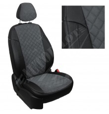 Чехлы на сиденья из алькантары ромб (Черно-Серые) для Mitsubishi L200 V с 15г. / Fiat Fullback I c 16г.