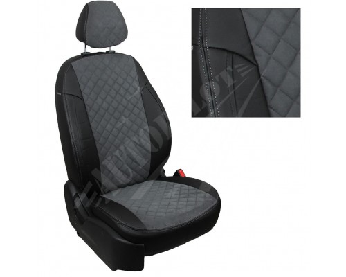 Чехлы на сиденья из алькантары ромб (Черно-Серые) для Mitsubishi L200 V с 15г. / Fiat Fullback I c 16г. Фото