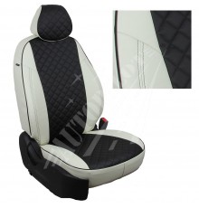 Чехлы на сиденья, рисунок ромб (белый с черным) для Chevrolet Spark III с 10-16г. и с 20г. (рестайл.)