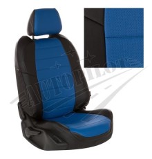 Чехлы на сиденья из экокожи (Черные с синим) для SEAT Ibiza IV Hb  (Сплошная зад. спинка) с 08-17г.