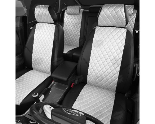 Чехлы на сиденья АвтоЛидер для Renault Logan (2014-2020) черно-белый Артикул RN22-0103-RN22-0505-RN22-EC03-R-wht Фото
