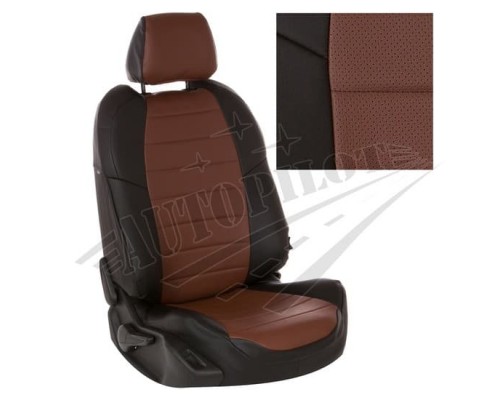 Чехлы на сиденья из экокожи (Черные с темно-коричневым) для Peugeot Partner Tepee (2 места) с 08г. Фото