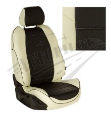 Чехлы на сиденья из экокожи (белый с черным) для VW Polo с 20г. (без заднего подлокотника)