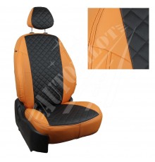 Чехлы на сиденья, рисунок ромб (оранжевый с черным) для Hyundai Solaris I седан с 10-17г.