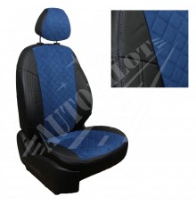 Чехлы на сиденья из алькантары ромб (Черные с синим) для Hyundai Sonata (DN8) с 19г.
