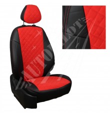 Чехлы на сиденья из алькантары ромб (Черные с красным) для Toyota Prius III с 09-15г.