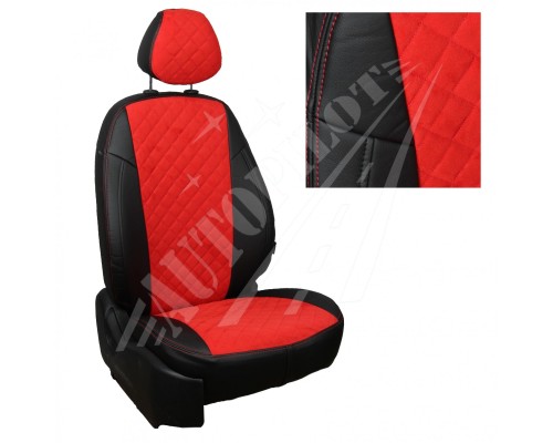 Чехлы на сиденья из алькантары ромб (Черные с красным) для Hyundai Sonata (DN8) с 19г. Фото