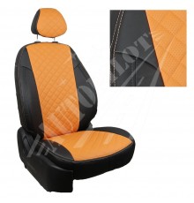 Чехлы на сиденья, рисунок ромб (Черные с оранжевым) для Kia Rio IV седан /хэтчб. (X-Line / X) (40/60) с 17г.