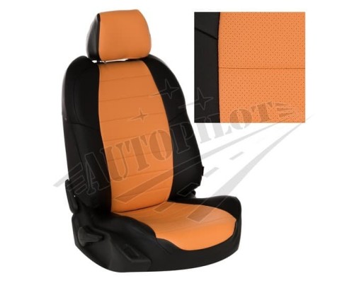 Чехлы на сиденья из экокожи (Черные с оранжевым) для LADA Granta седан /хэтчб. (сплошная) Фото