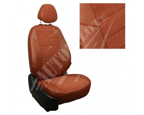 Чехлы на сиденья из алькантары (коричневые) для Skoda Karoq (Style) с задним подлокотником с 17г. Фото