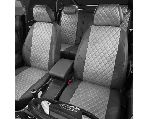 Чехлы на сиденья АвтоЛидер для Renault Logan (2014-2020) светло-Серые, темно-Серые Артикул RN22-0102-RN22-0504-RN22-EC17-R-sgr Фото