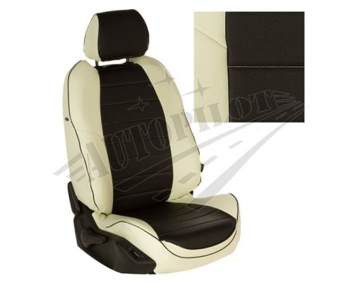 Чехлы на сиденья из экокожи (белый с черным) для Hyundai Solaris I седан с 10-17г. Фото