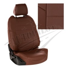 Чехлы на сиденья из экокожи (темно-коричневые) для Volkswagen Touareg I рестайл. (за водителем 60%) с 07-10г.
