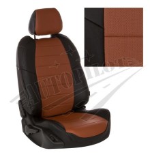 Чехлы на сиденья из экокожи (Черные с коричневым) для Chevrolet Aveo седан с 03-12г.