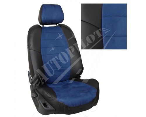 Чехлы на сиденья из алькантары (Черные с синим) для Toyota Land Cruiser Prado 150 (5 мест) с 09-17г. Фото