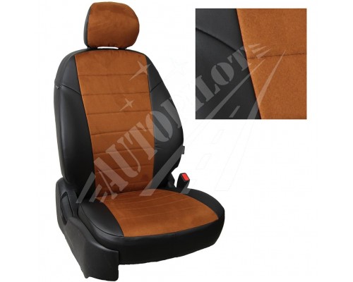 Чехлы на сиденья из алькантары (Черные с коричневым) для Toyota Land Cruiser Prado 150 (5 мест) с 09-17г. Фото