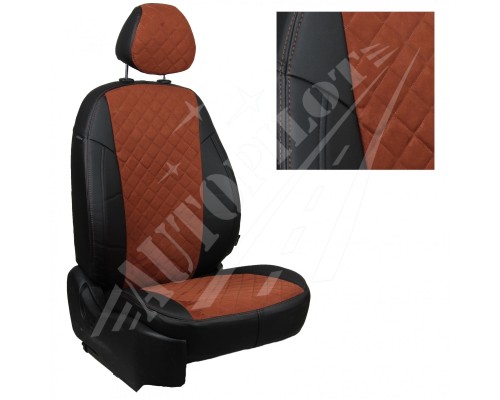 Чехлы на сиденья из алькантары ромб (Черные с коричневым) для Hyundai Sonata (DN8) с 19г. Фото