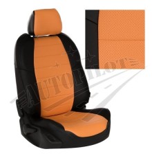 Чехлы на сиденья из экокожи (Черные с оранжевым) для KIA Seltos с 20г.