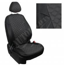 Чехлы на сиденья из алькантары ромб (черные с темно-серым) для SEAT Ibiza IV Hb  (Сплошная зад. спинка) с 08-17г.