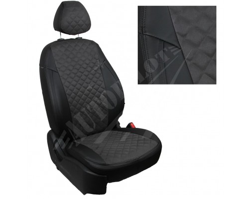 Чехлы на сиденья из алькантары ромб (черные с темно-серым) для SEAT Ibiza IV Hb  (Сплошная зад. спинка) с 08-17г. Фото