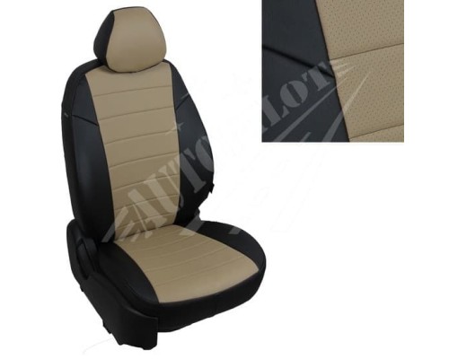 Чехлы на сиденья из экокожи (Черные с темно-бежевым ) для Hyundai Tucson III с 15г. Фото