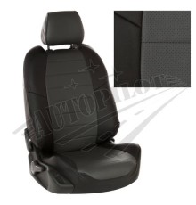Чехлы на сиденья из экокожи (черные с темно-серым) для Subaru Forester II c 02-08г.
