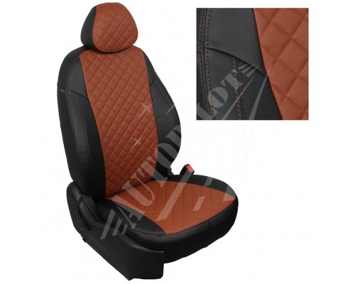 Чехлы на сиденья, рисунок ромб (Черные с коричневым) для Datsun mi-Do (40/60) Фото