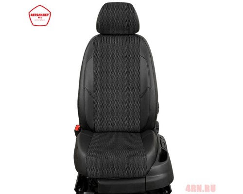Чехлы на сиденья АвтоЛидер для Nissan Tiida (2004-2014) Черные рельсы жаккард Артикул NI19-0301-KK7 Фото