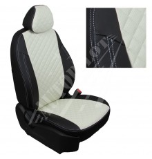 Чехлы на сиденья, рисунок ромб (Черные с белым) для Skoda Karoq (Active) без заднего подлокотника с 17г.