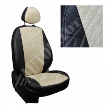 Чехлы на сиденья из алькантары ромб (Черные с бежевым) для Peugeot Traveller I 8 мест с 16г.