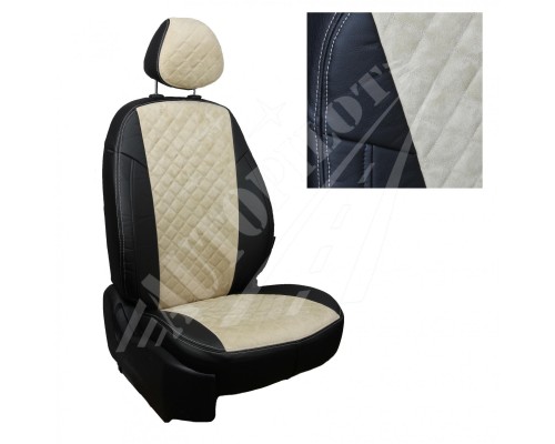 Чехлы на сиденья из алькантары ромб (Черные с бежевым) для Renault Dokker (5 мест) c 12г. Фото