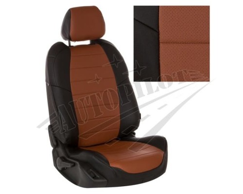 Чехлы на сиденья из экокожи (Черные с коричневым) для Toyota Corolla седан c 07-13г. Фото