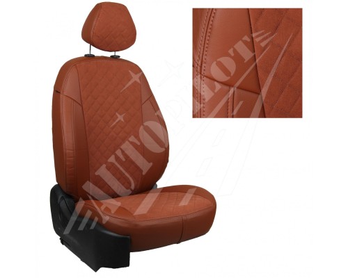 Чехлы на сиденья из алькантары ромб (коричневые) для Sandero II (без подушек безопасности) c 14г. Фото