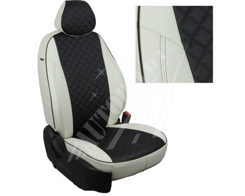 Чехлы на сиденья, рисунок ромб (белый с черным) для Renault Sandero II (с подушками безопасности) с 14г. Фото