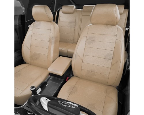 Чехлы на сиденья АвтоЛидер для Renault Logan (2014-2020) Бежевые Артикул RN22-0104-RN22-0506-RN22-EC26 Фото