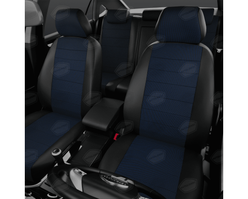 Универсальные чехлы AVTOLIDER1, Синий Жаккард / Чёрная Экокожа, Артикул: UKK31-0104 Фото