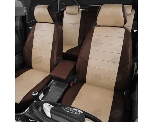 Чехлы на сиденья АвтоЛидер для Chevrolet Captiva (2006-2012) шоколад Бежевые Артикул CH03-0701-OP20-0601-EC22 Фото