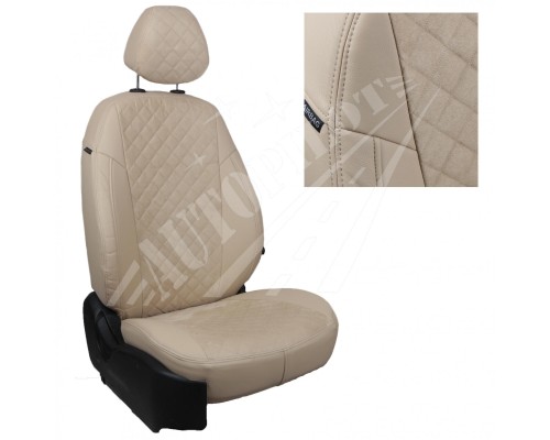 Чехлы на сиденья из алькантары ромб (бежевые) для Mitsubishi L200 V с 15г. / Fiat Fullback I c 16г. Фото